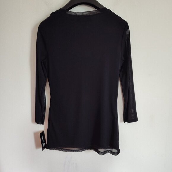 Ladies SZ PM Inc Black Embroidered Mesh Long-Sleeve Top - Picture 3 of 4